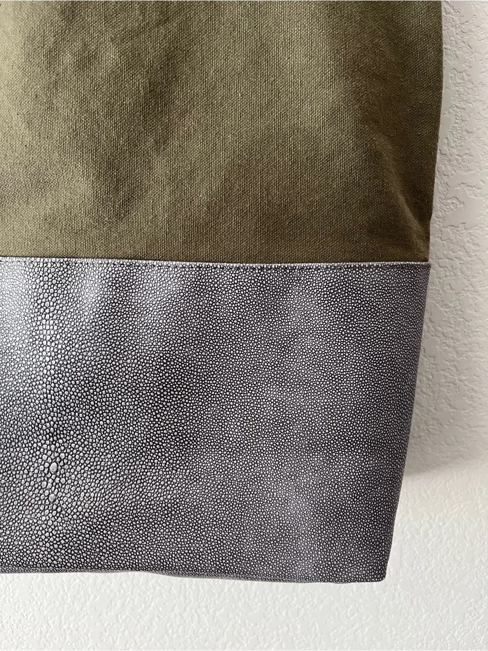 Large canvas and lizard embossed tote bag
